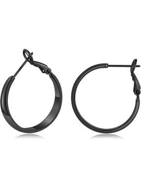 Women's Black Plated 25mm Wide 925 Post Thick Round Hoop Earrings